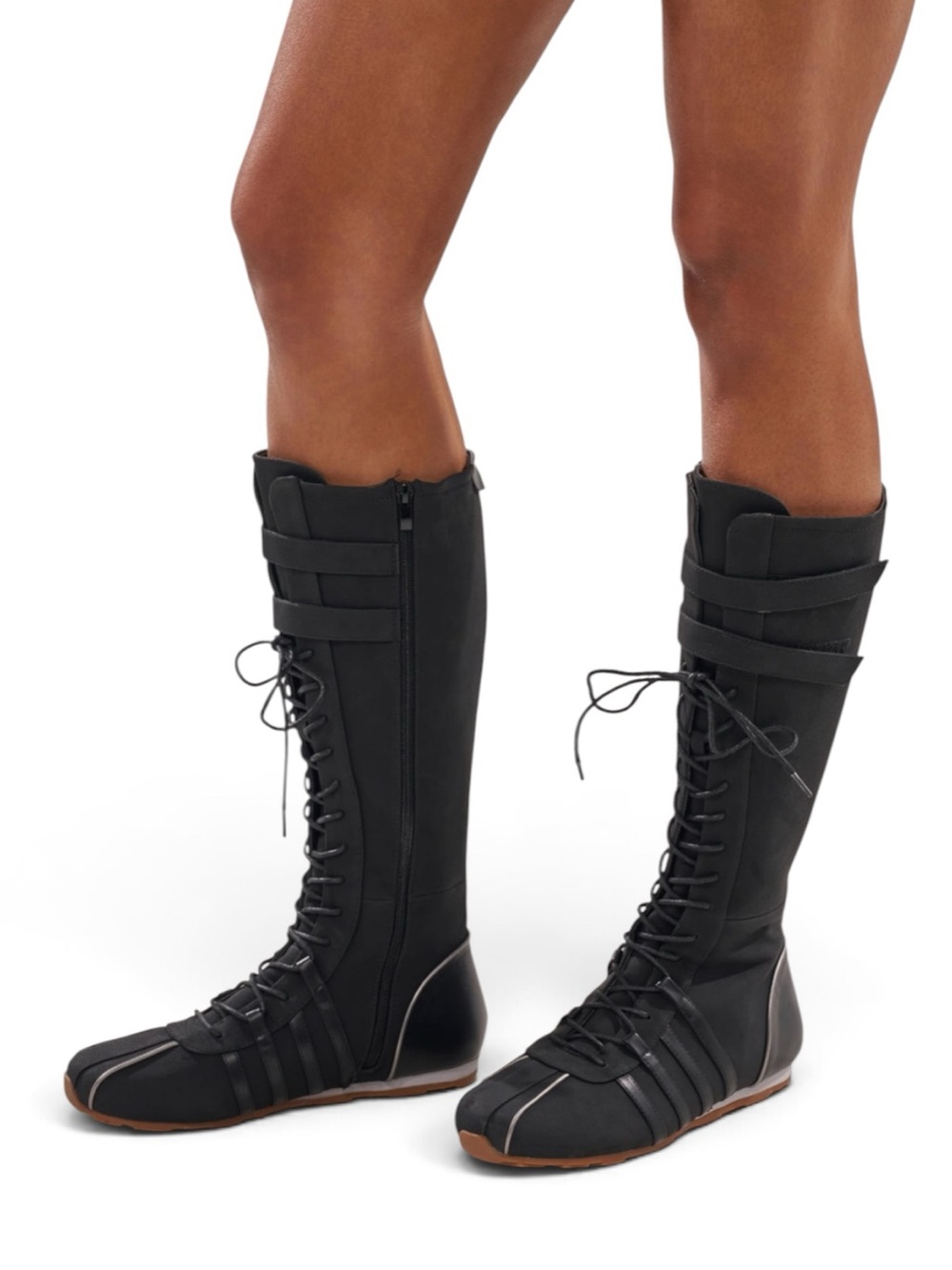 AZALEA WANG OZZY BLACK FLAT SNEAKER Lace-Up Knee-High Fashion Boots - Picture 6 of 8